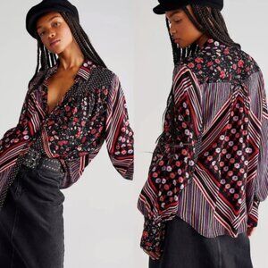 Free People, Hazel Buttondown Blouse, Black Combo